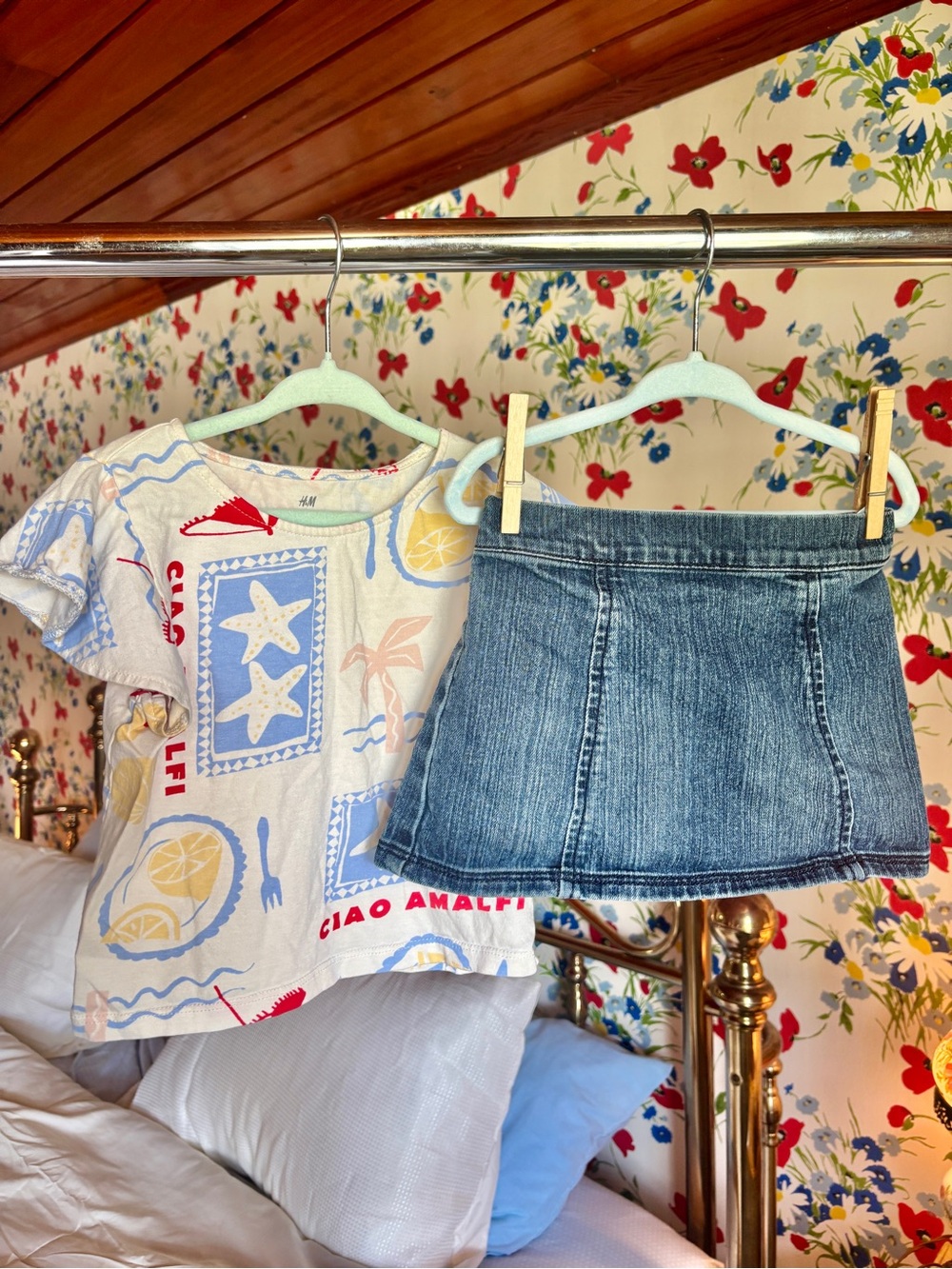 h&m old navy girls 2t 3t amalfi coast graphic tee denim skirt outfit set